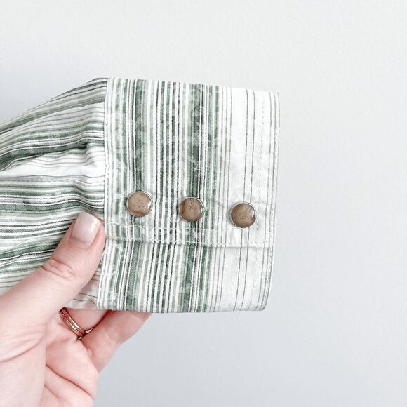 Scully Mens Western Dress Shirt Snap Up Long Sleeve Stripes Light Green Medium - Picture 3 of 8